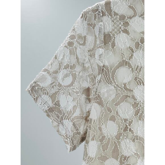 SUSAN GRAVER XXS Ivory White stretch lace peplum short sleeve top blouse NWT B31 - Picture 6 of 10